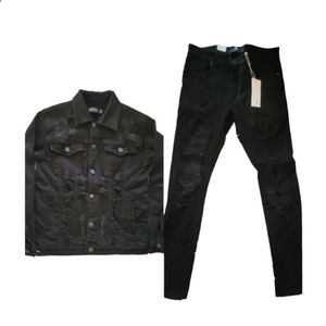 BLACK RIPPED JACKET/JEAN SET NEW ❤️FASTSHIPING